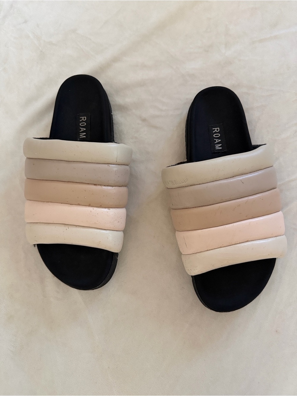 ROAM Padded Slide Sandals in Beige, Blush and Cream